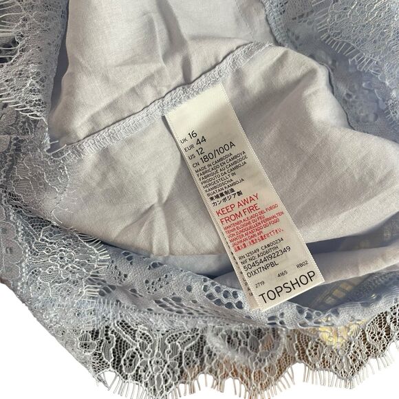 TOPSHOP US 12 Romper Lounge Lace Trim Vneck Blue NWT One Piece Thin - Picture 5 of 13